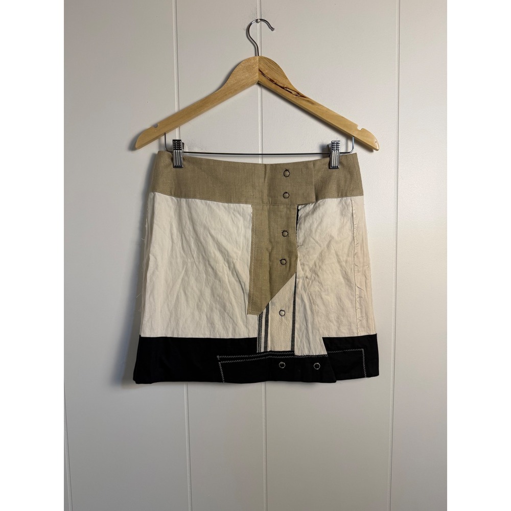 Dondup‎ Gonna Bowery Skirt 40 Tan Cream Black Deconstructed Colorblock Mini